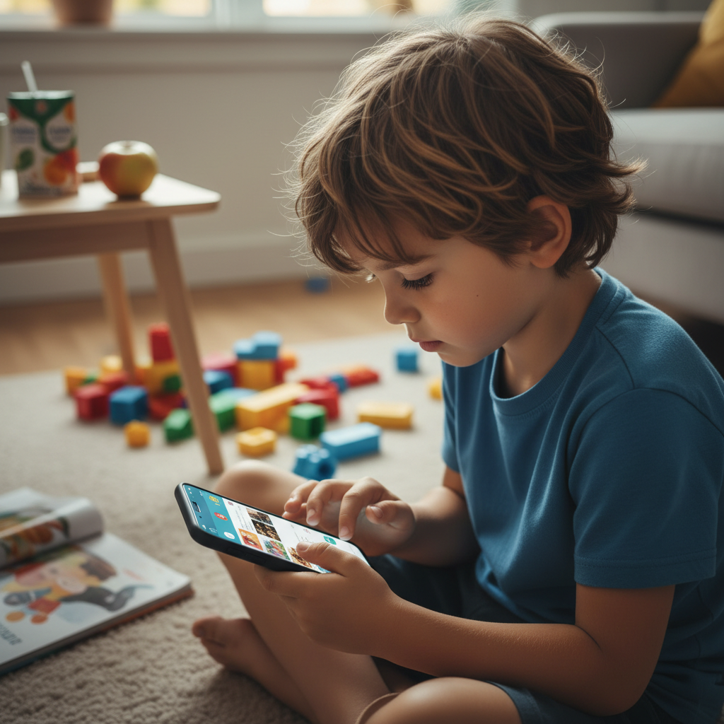 child using social media in it's mobile phone
